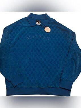 NWT Malbon Golf Malbon Yukon Fleece Golf Crewneck Sweater Royal Blue Size L